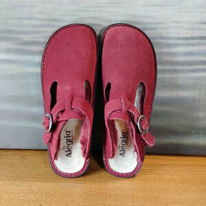 Alegria Burgundy Red Suede Clog With Faux Fur Lining Size 41 Near New